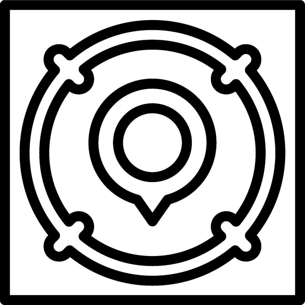 A black and white icon of a circle with a pin in it vector