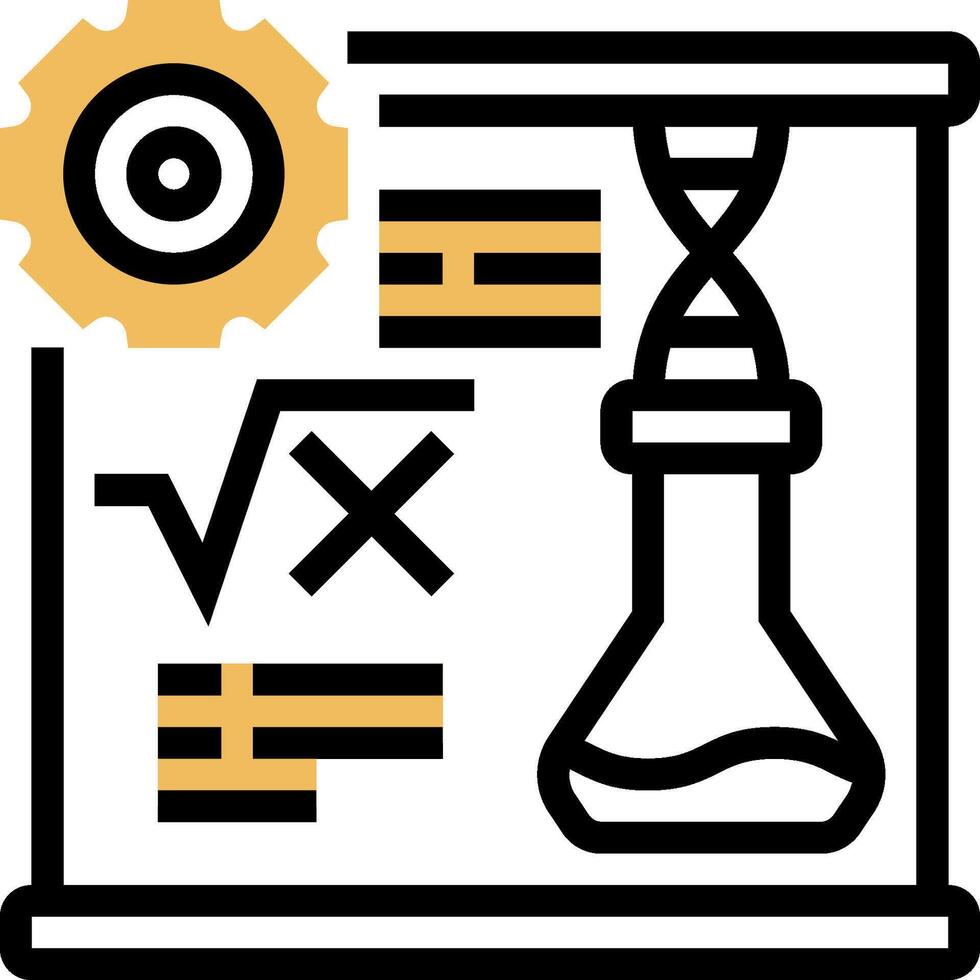 A black and yellow icon of a laboratory and a beaker vector