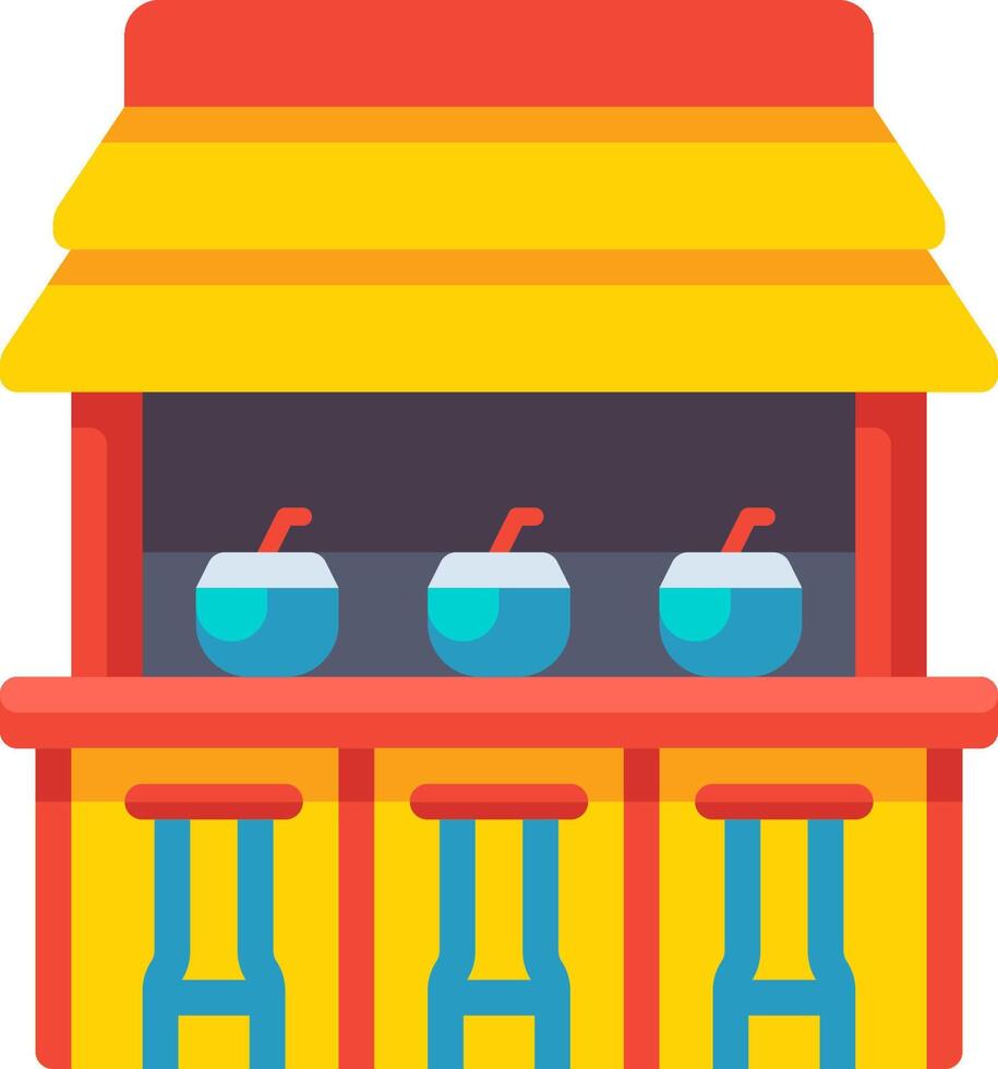 A colorful food stand with two chairs and a table vector