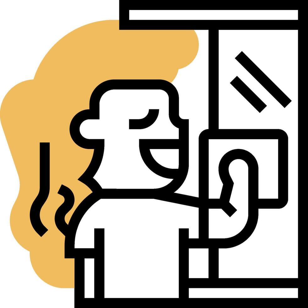 A man is holding a phone in front of a door vector