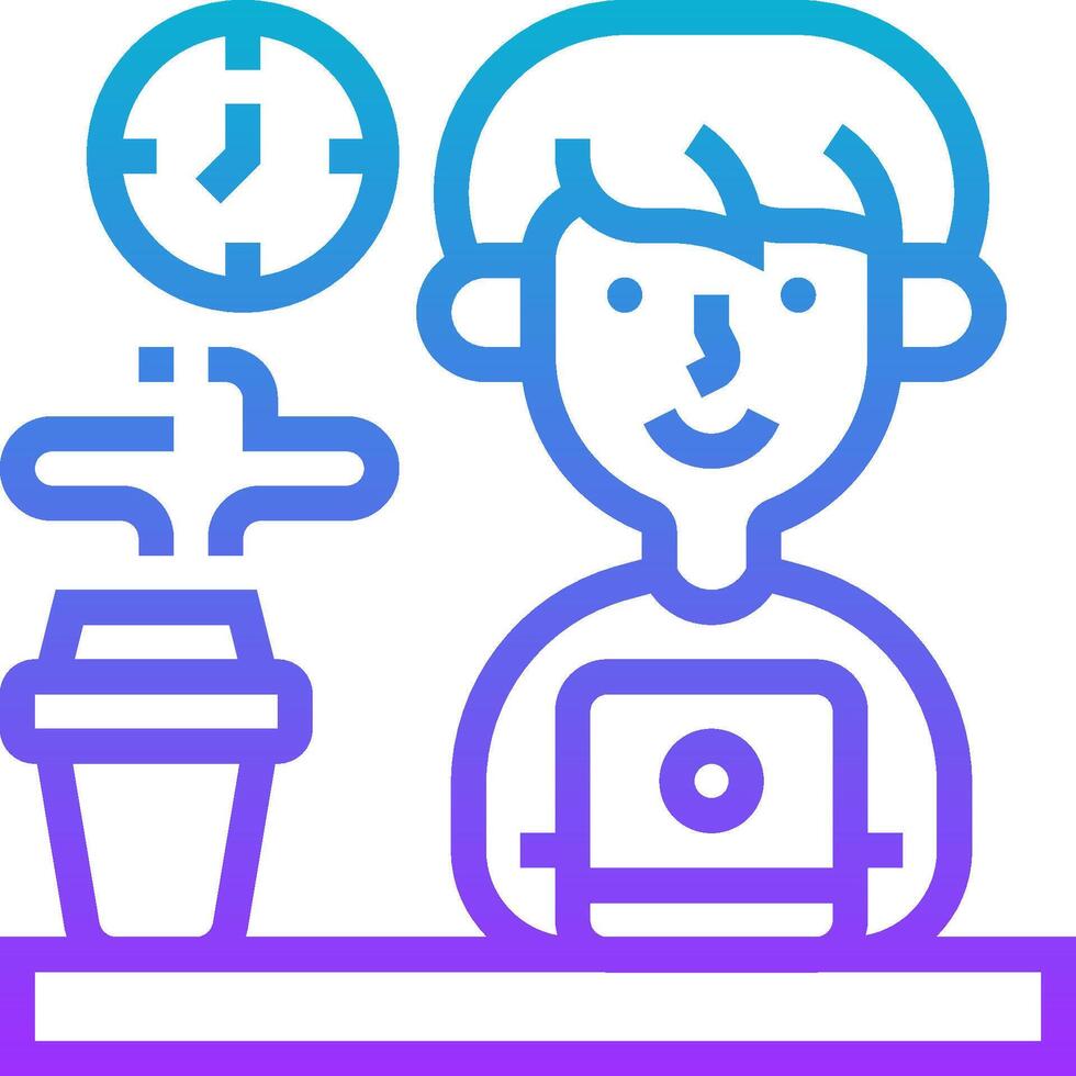 A man is sitting at a desk with a laptop and a cup of coffee vector