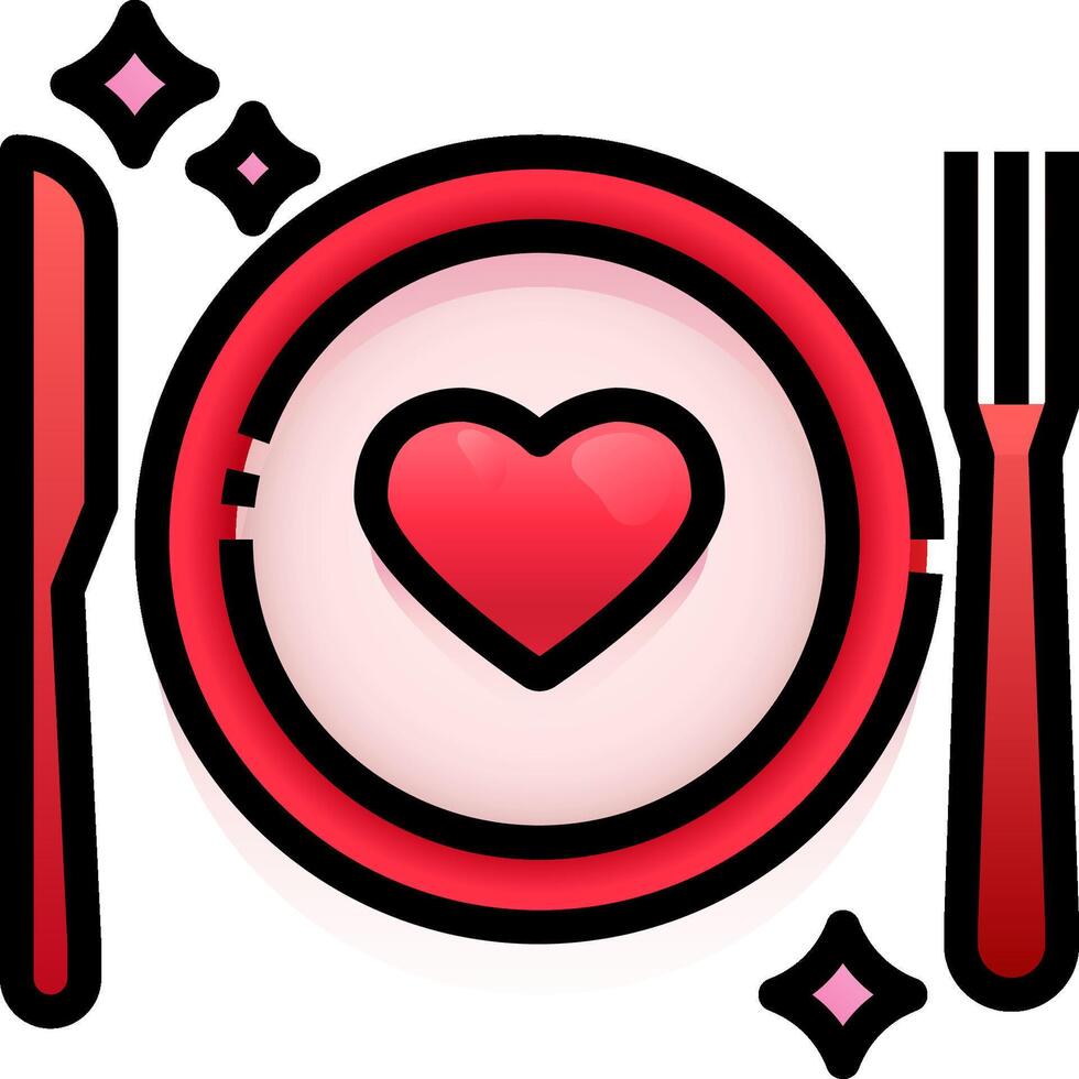 A plate with a heart and fork and knife vector