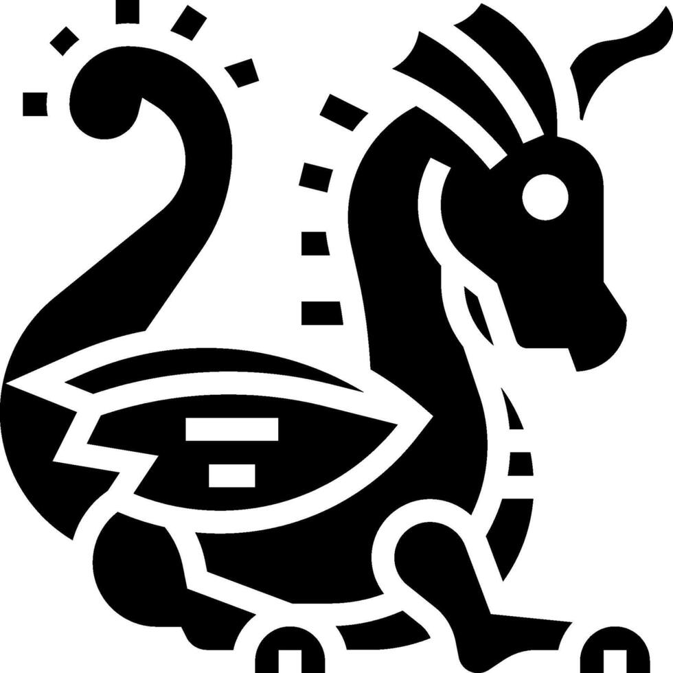 A black and white dragon with a long tail vector