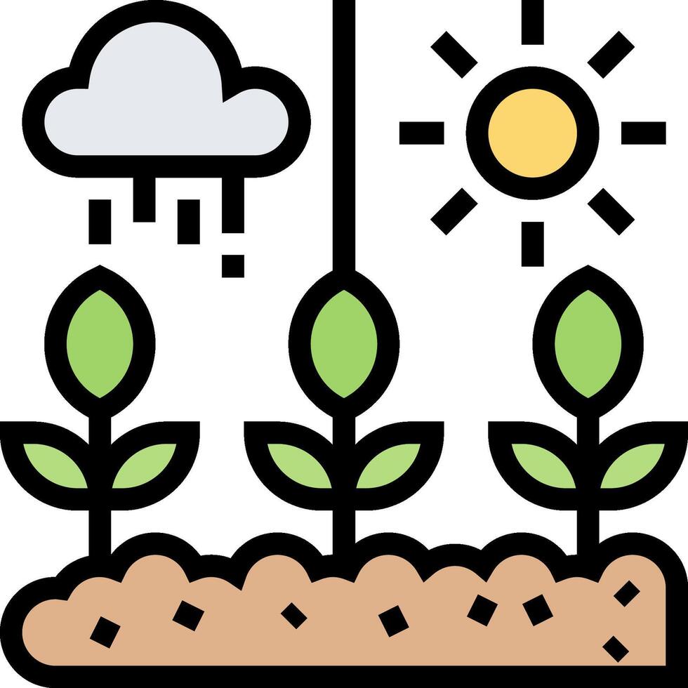 A plant growing in the ground with a sun and clouds vector