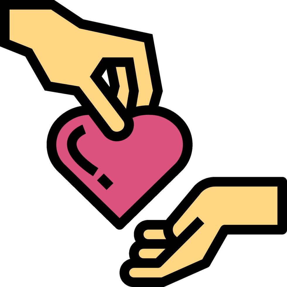 A hand giving a heart to another hand vector