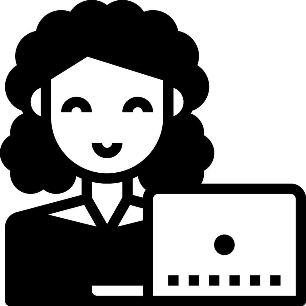 A woman holding a laptop icon vector