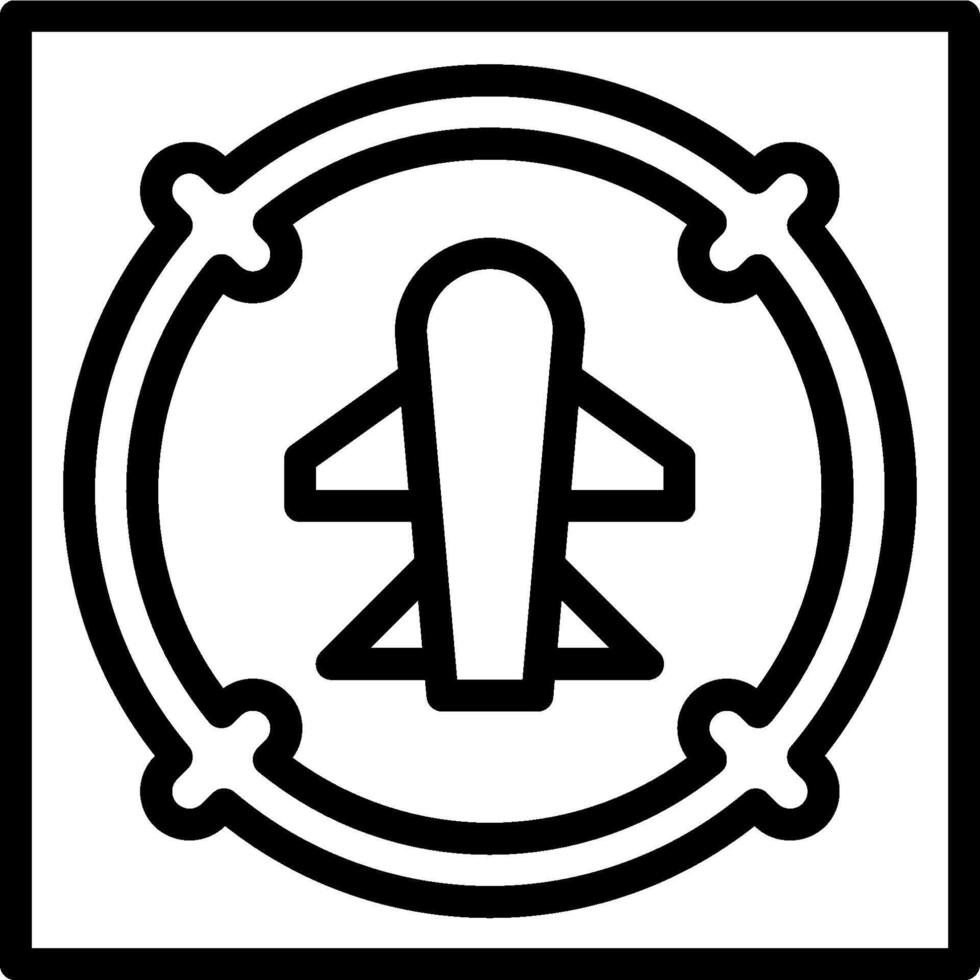 A black and white icon of a plane in a circle vector