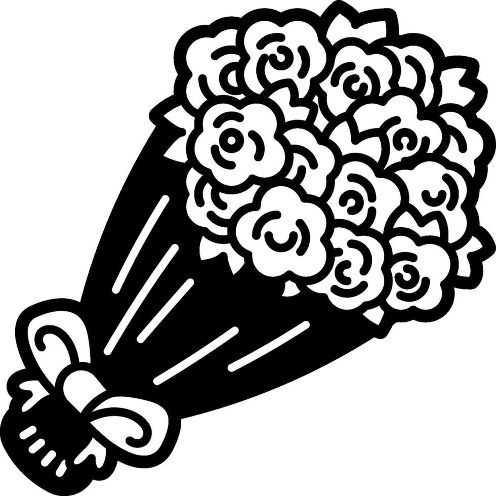 A bouquet of flowers is shown in black and white vector