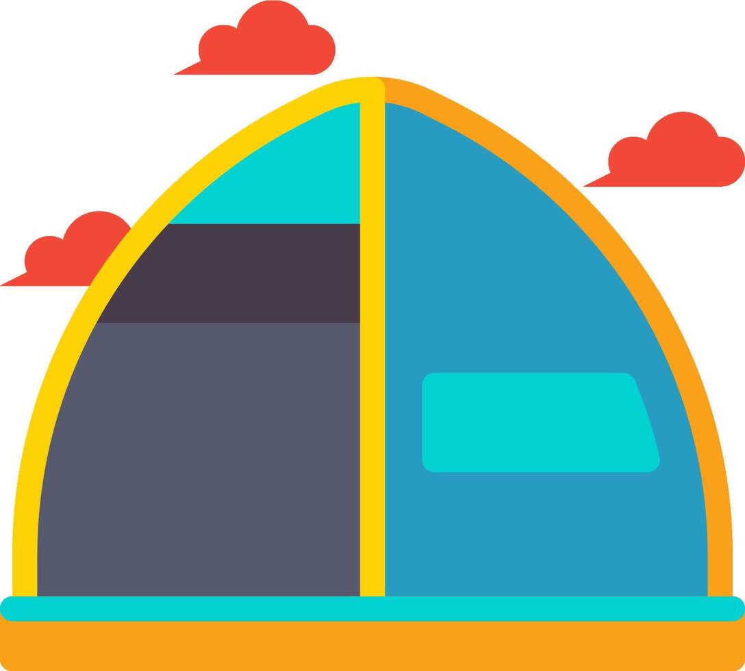 A blue and yellow tent with a red roof vector