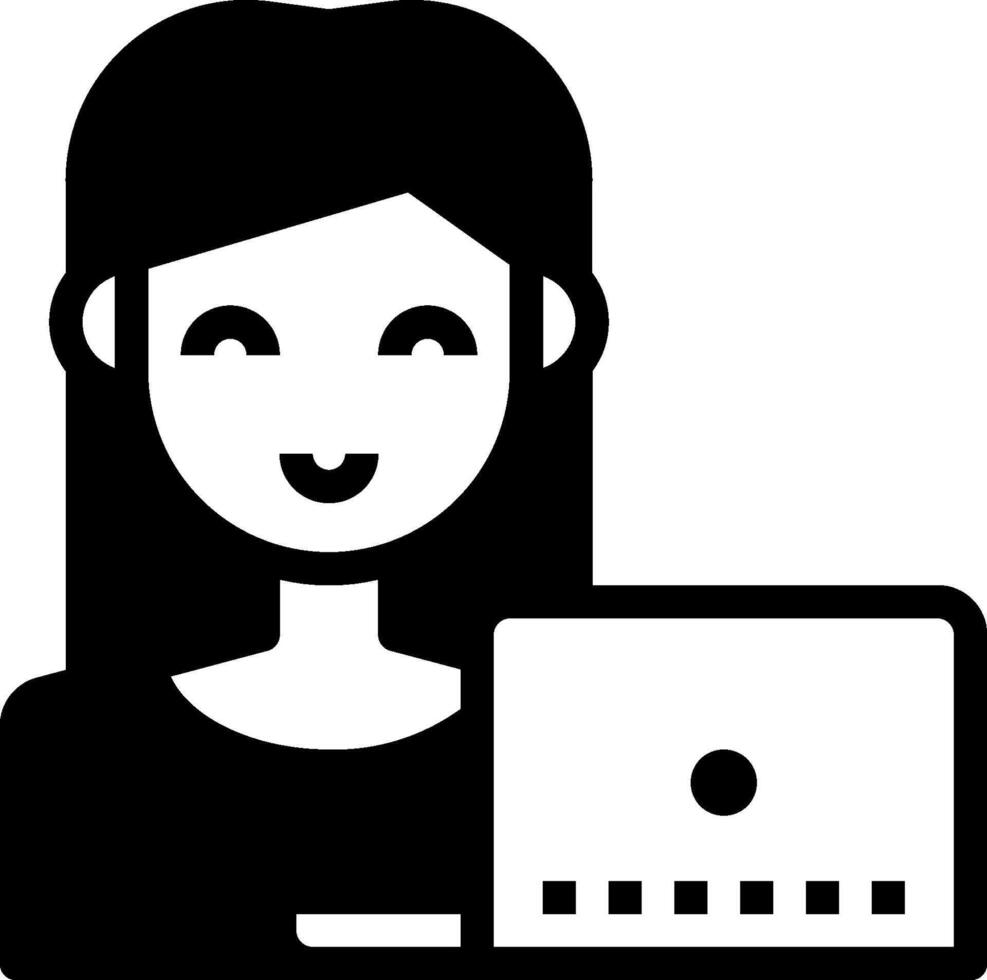 A woman holding a laptop and smiling vector