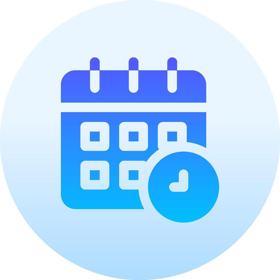 A blue calendar icon with a clock on it vector