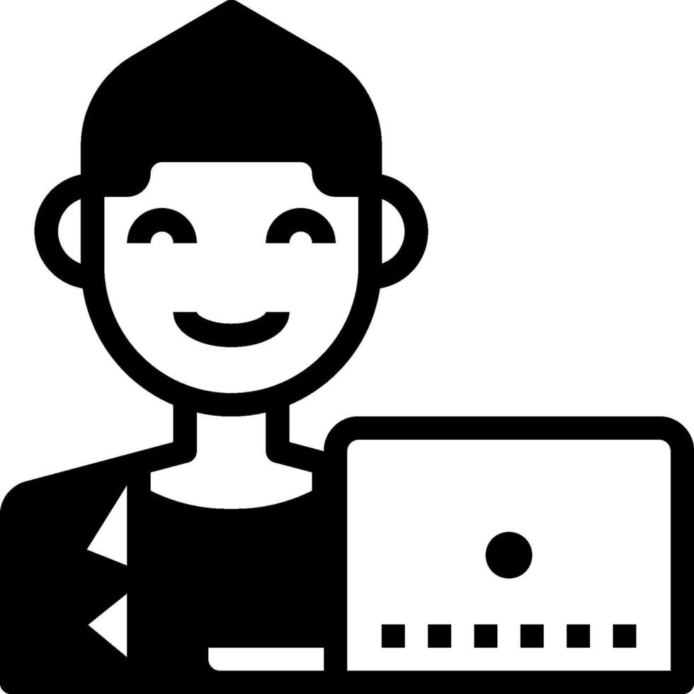 A man holding a laptop and smiling vector