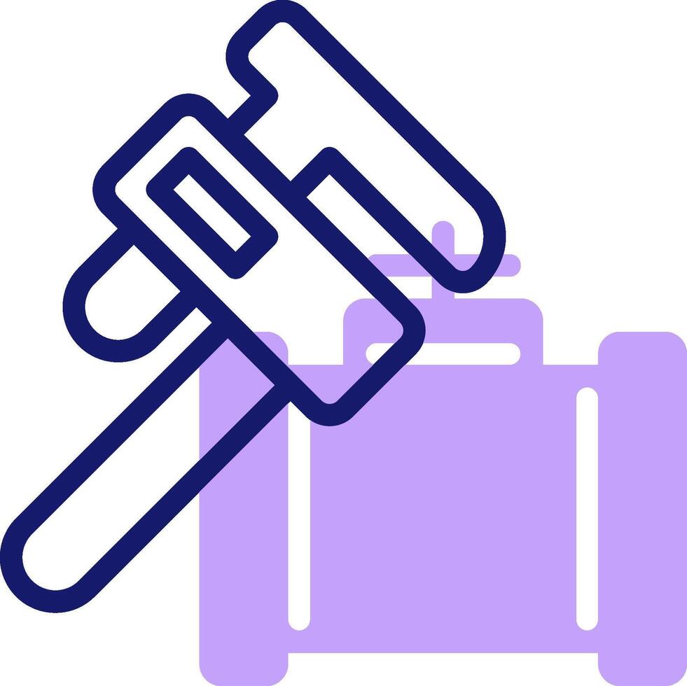 A purple icon with a hammer and wrench vector