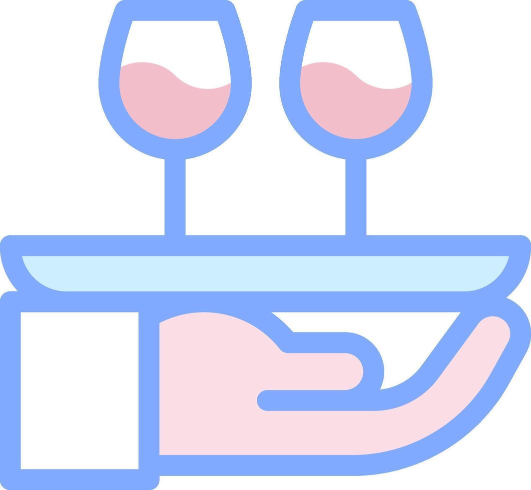 A hand holding a tray with two wine glasses vector