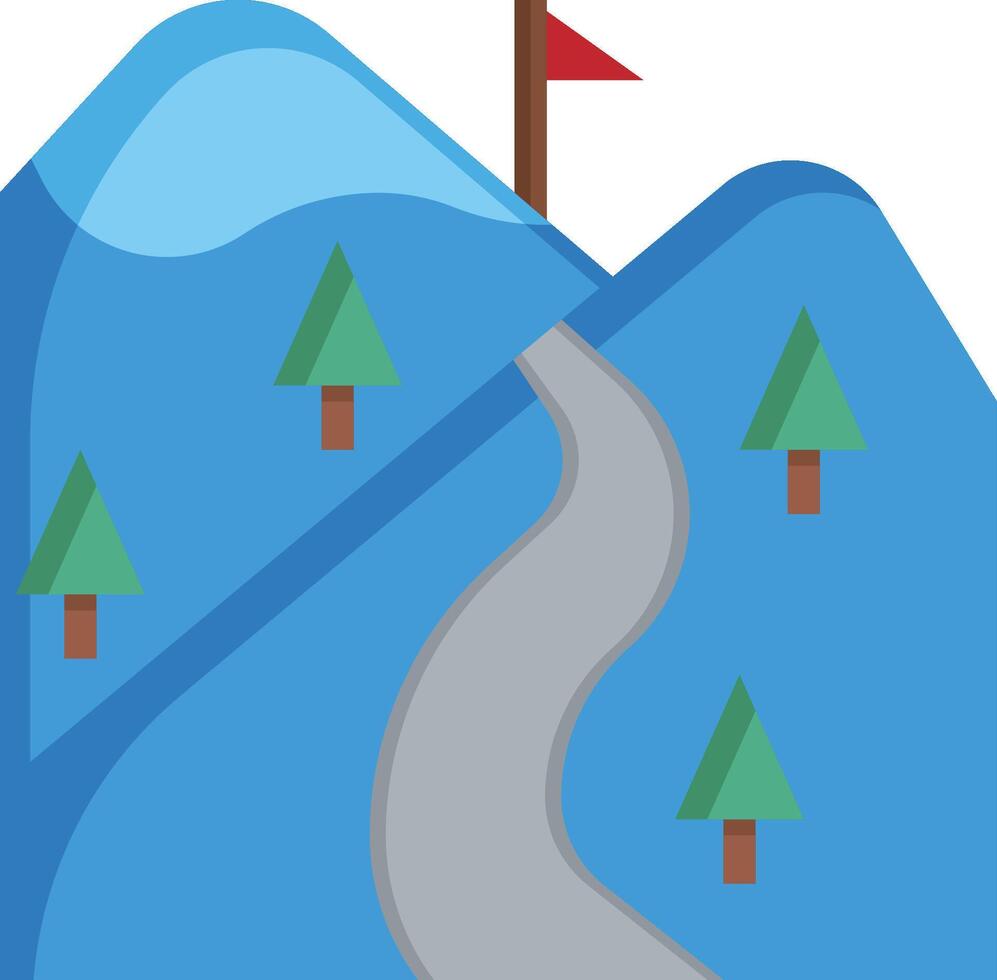 A mountain road with a flag on top vector