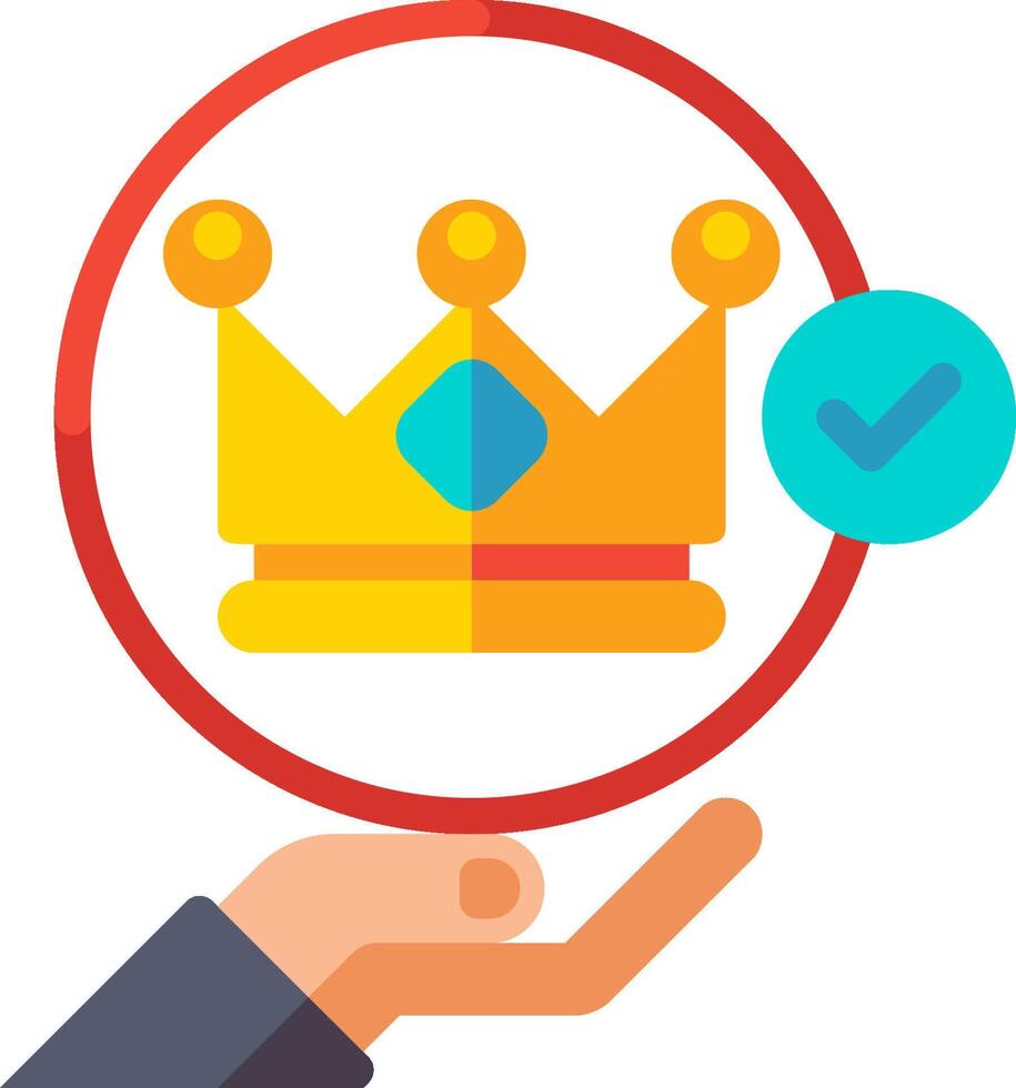 A hand holding a crown and a check mark vector