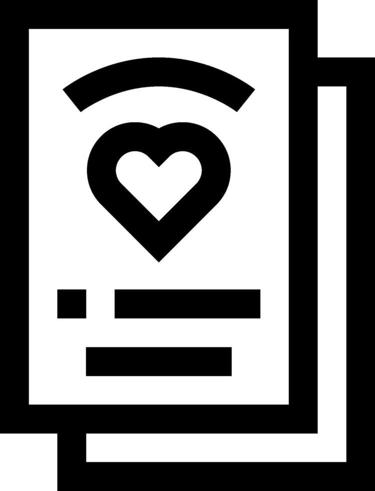 A black and white icon of a heart with a note vector