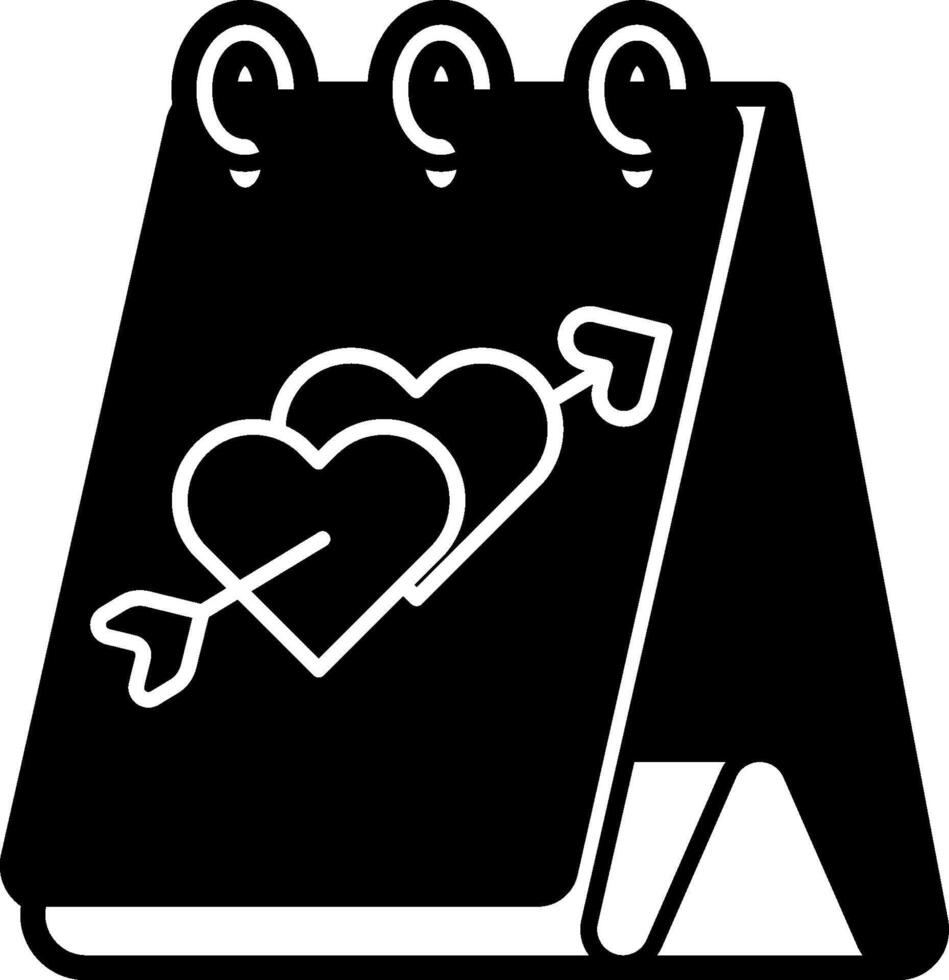 A black and white calendar with two hearts vector