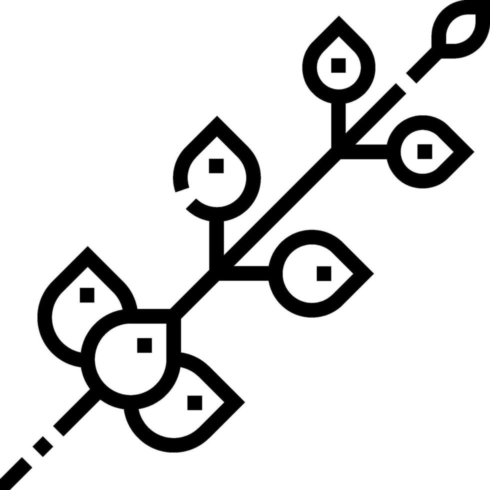 A black and white illustration of a branch with leaves vector