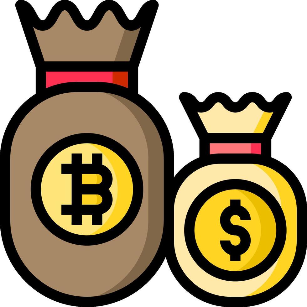 Two bags with bitcoin and dollar coins vector