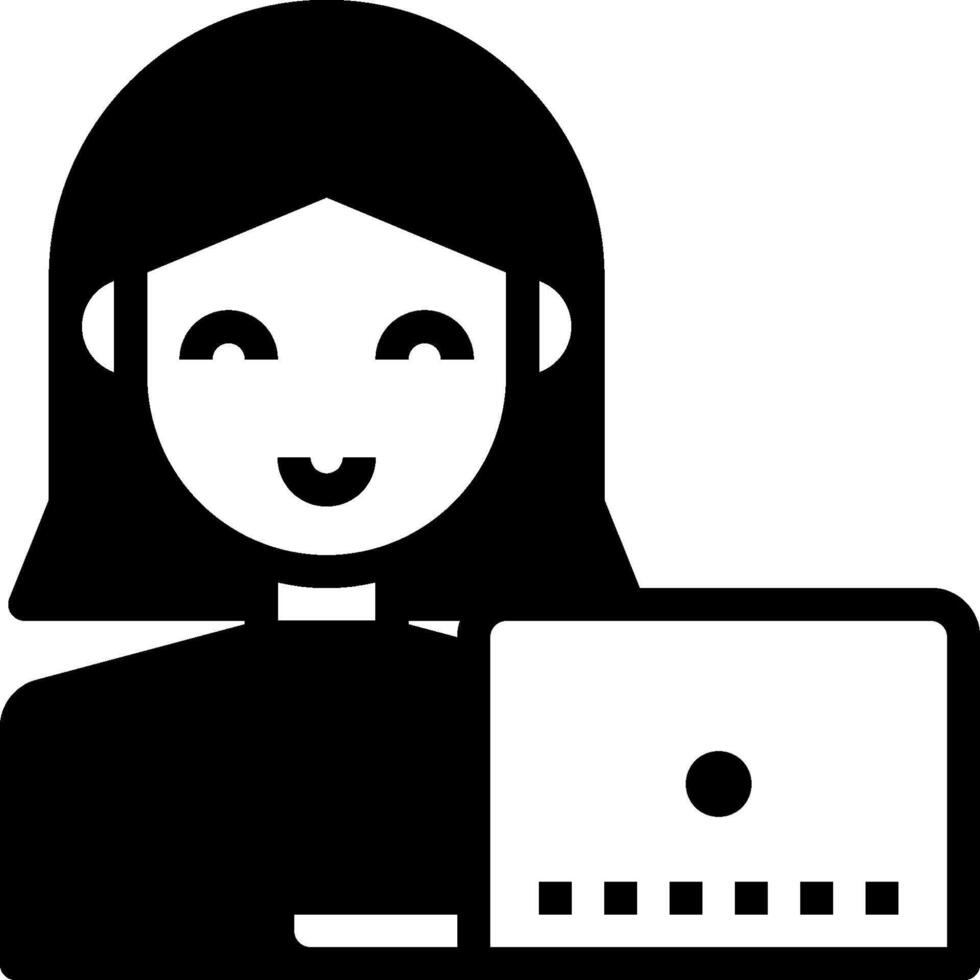 A woman holding a laptop computer icon vector