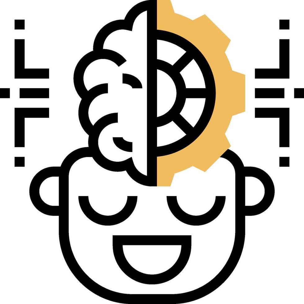 A cartoon head with a brain and gears vector
