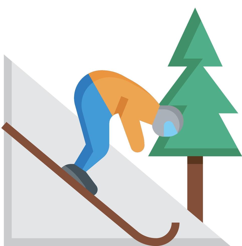 A man skiing down a slope with a tree in the background vector