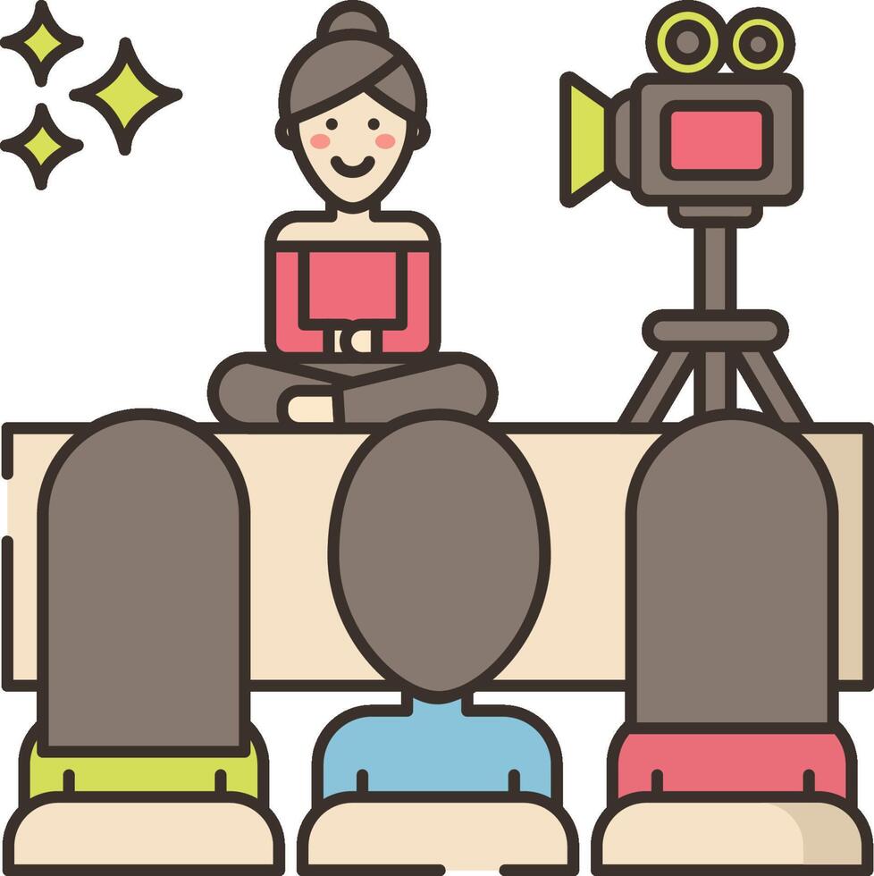 A woman is sitting in front of a camera and a man is standing behind her vector