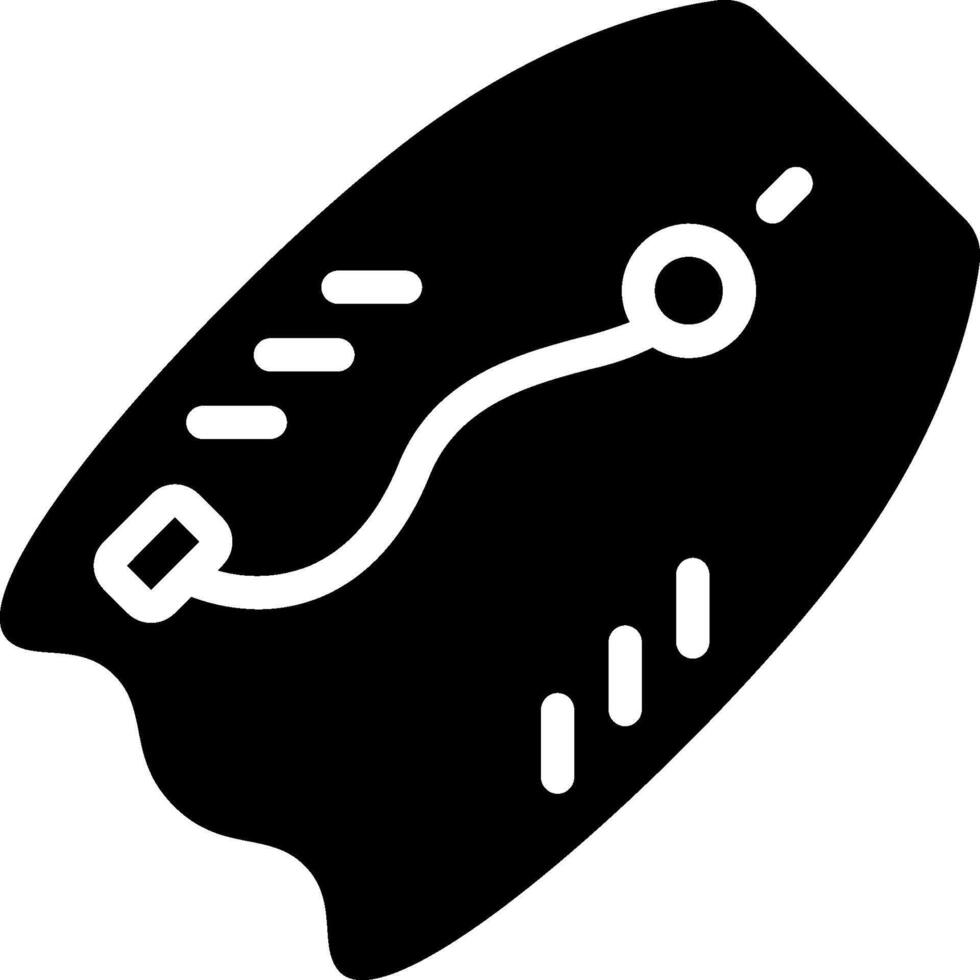 A black and white icon of a skateboard vector