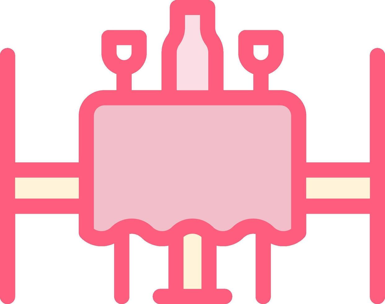 A pink table with wine glasses and a bottle of wine vector