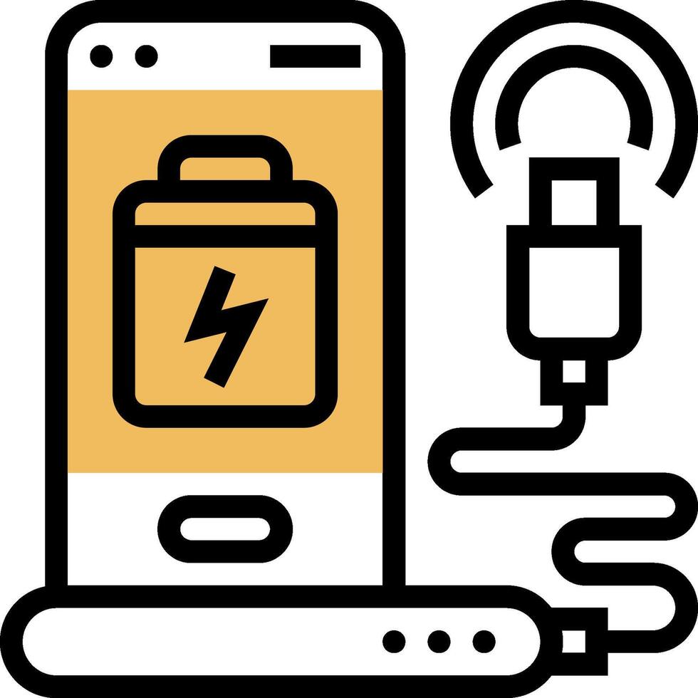 A smartphone with a battery and a charger vector