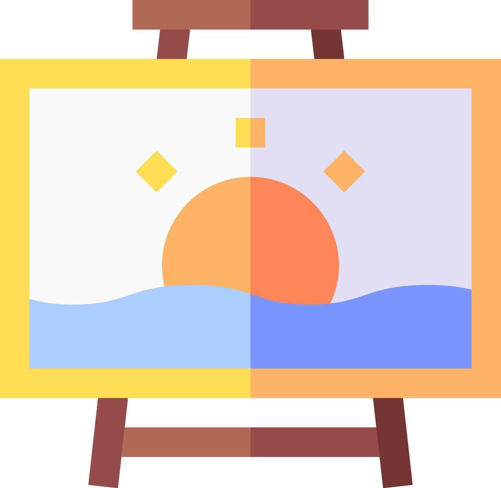 An easel with a painting of a sunset vector