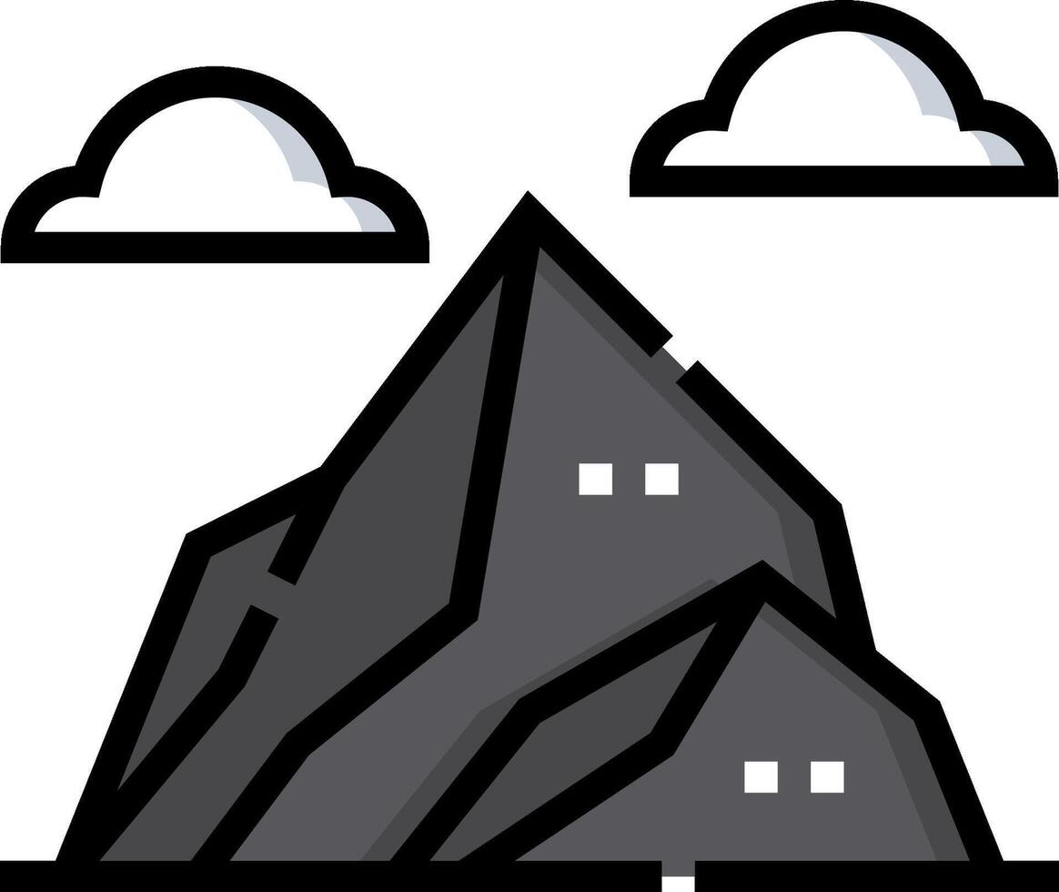 A mountain with clouds and a house on top vector