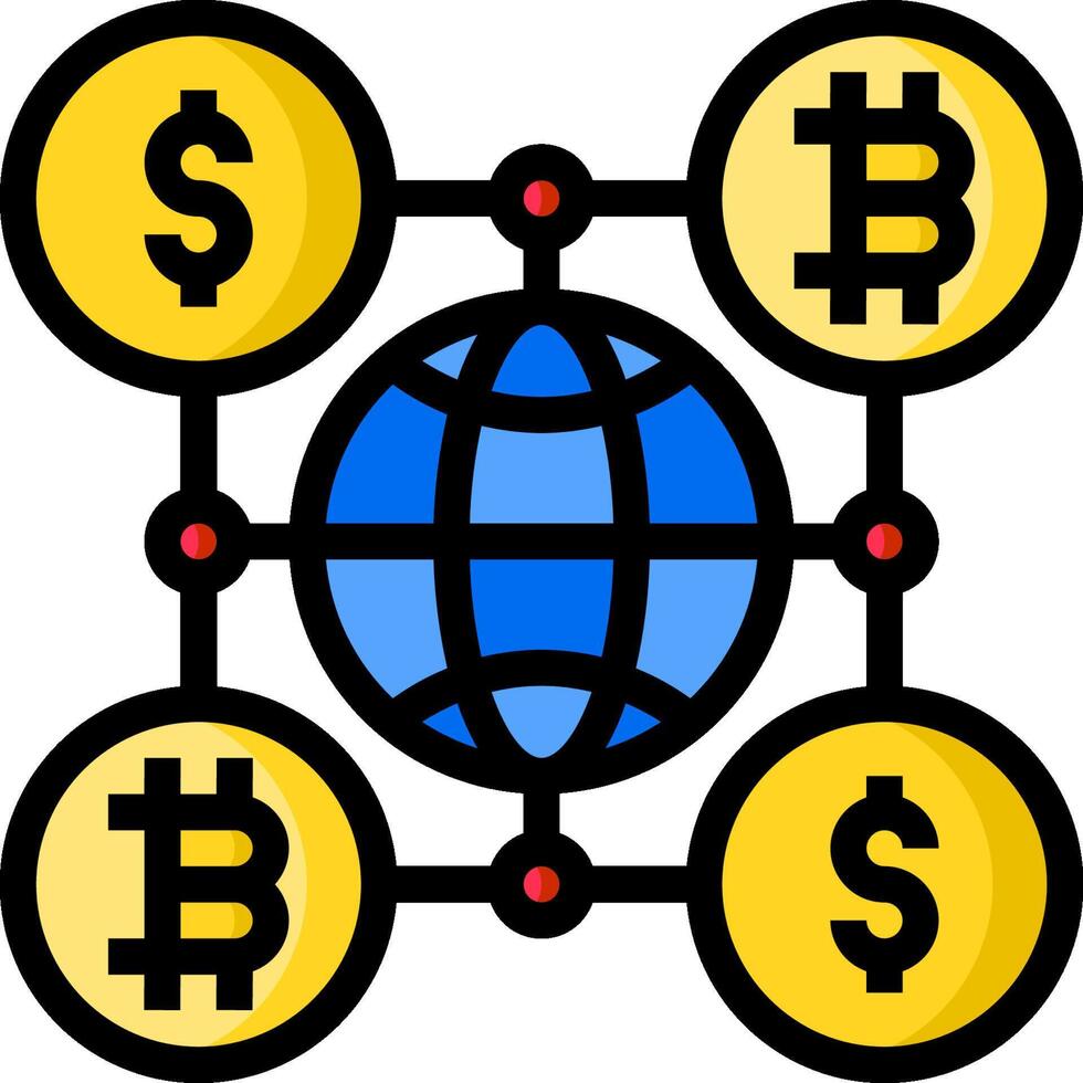 Bitcoin and dollar icons with a globe vector