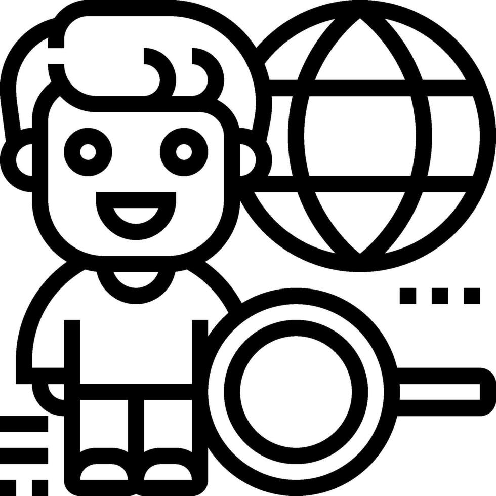 A man holding a magnifying glass and a globe vector
