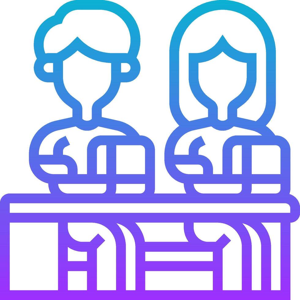 Two people sitting at a table with a laptop vector