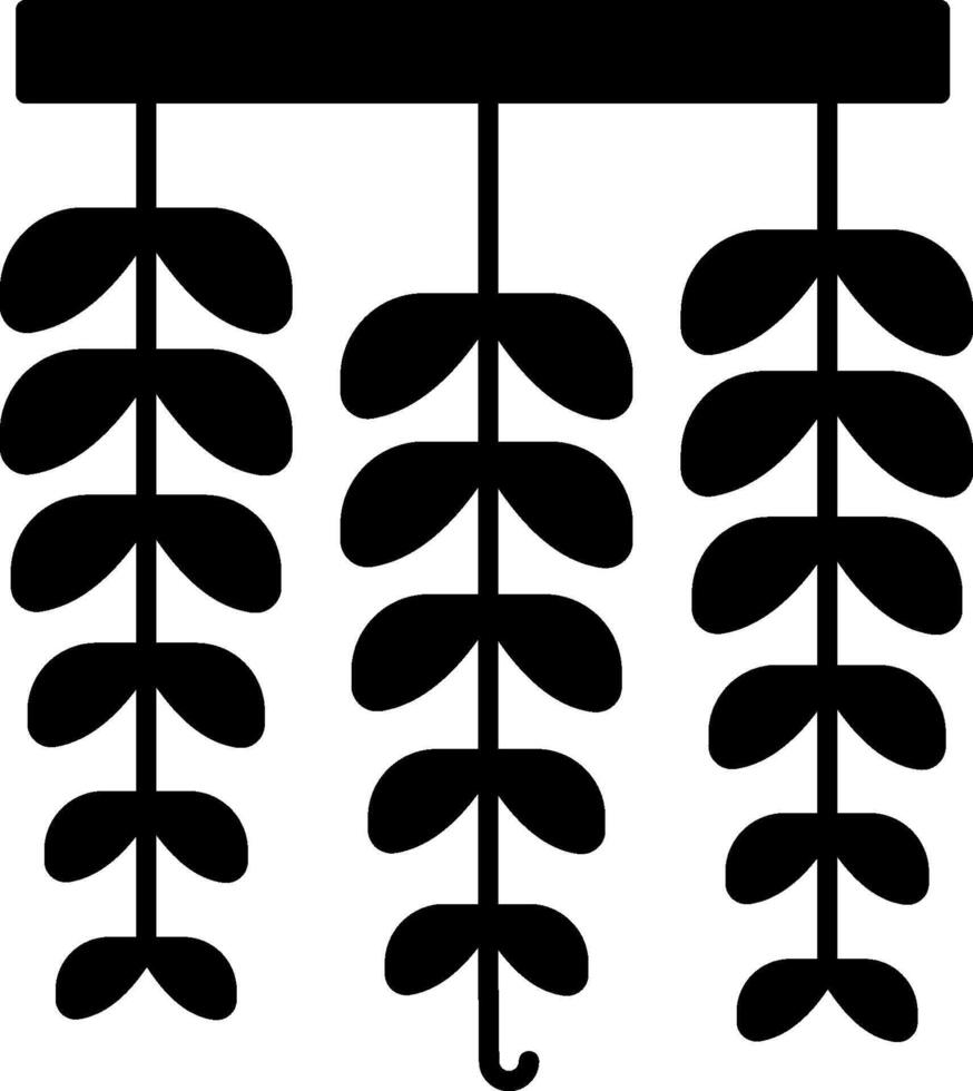A black and white illustration of a hanging plant vector