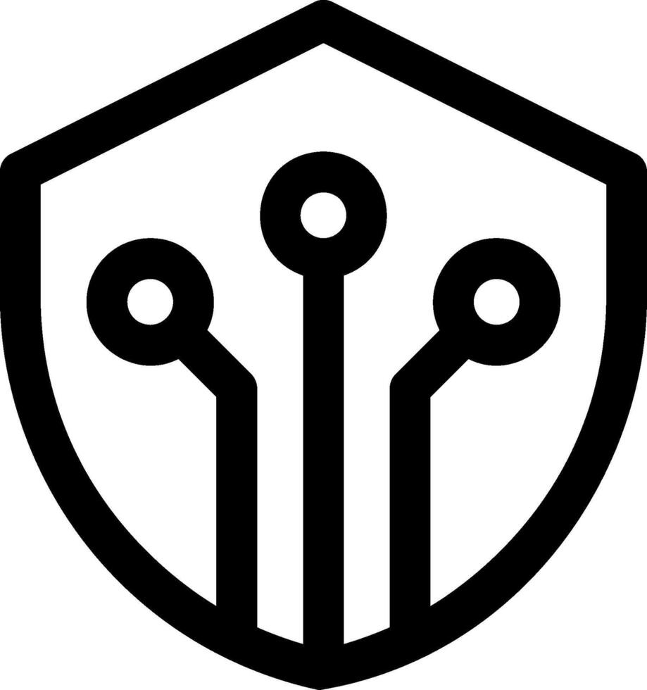 A black and white logo of a shield with three wires vector