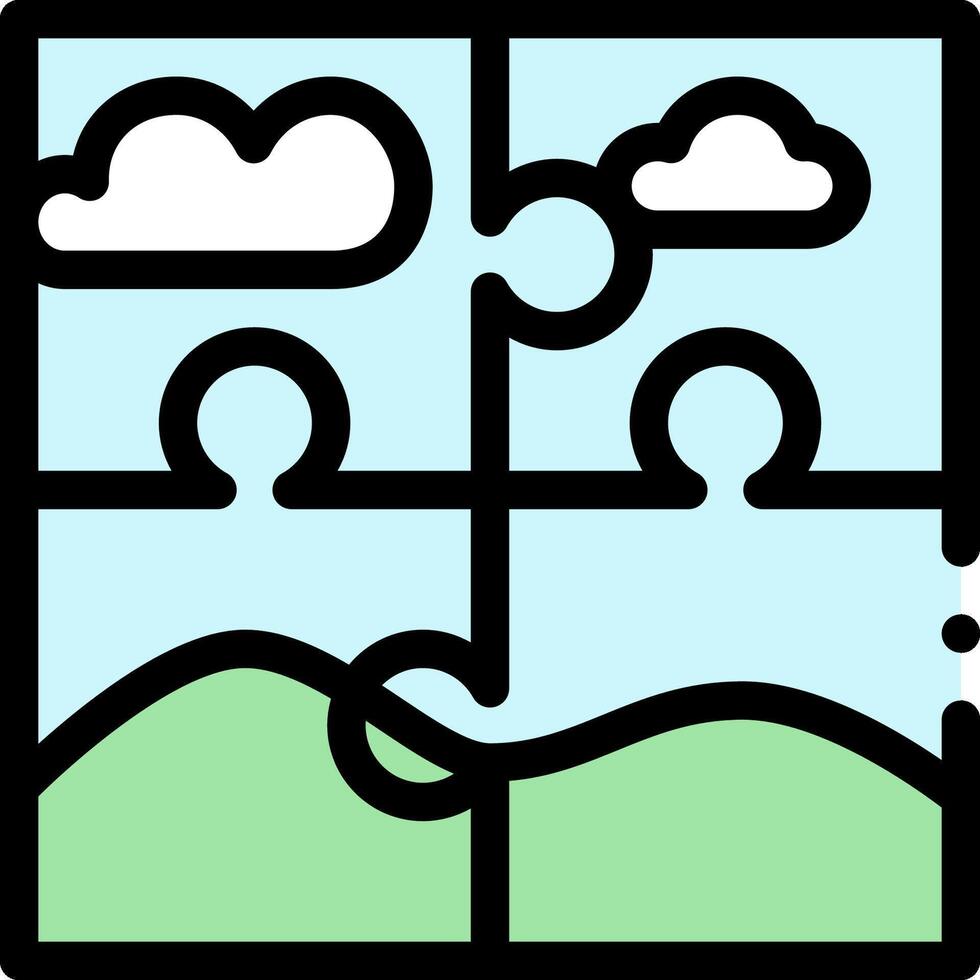 A puzzle piece with clouds and mountains vector
