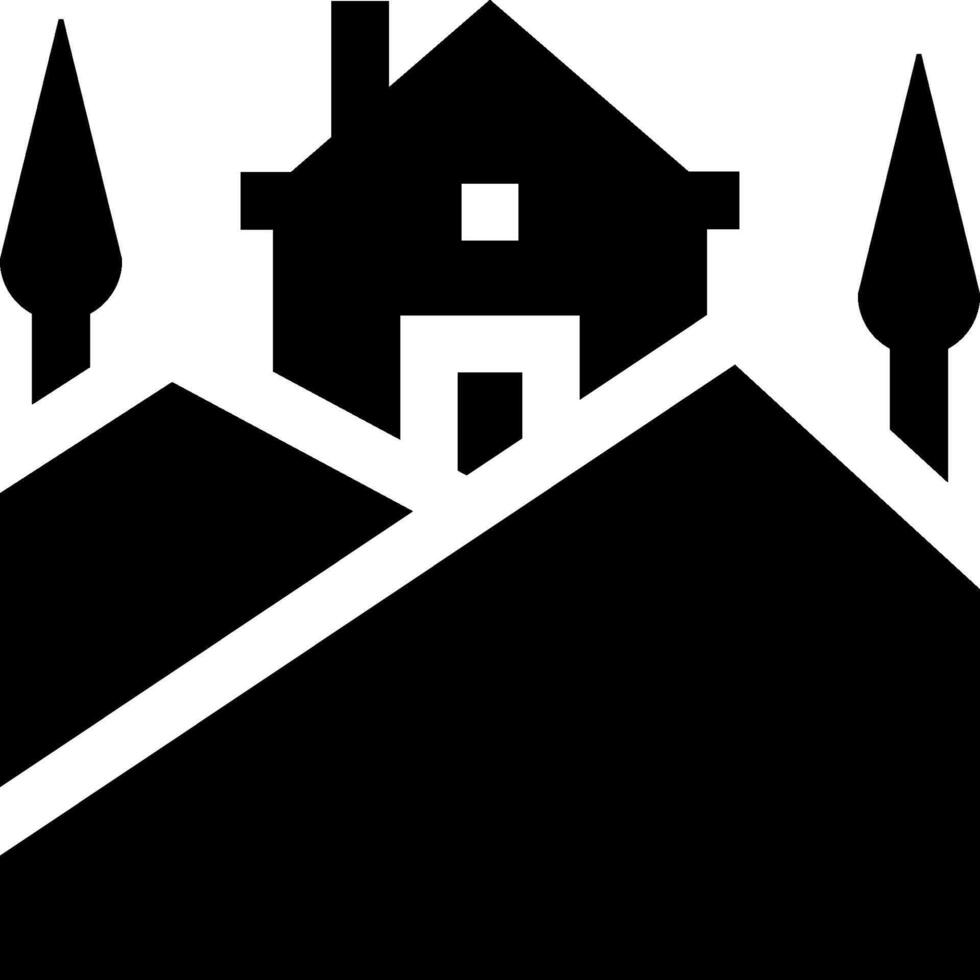 A black and white house on a hill vector