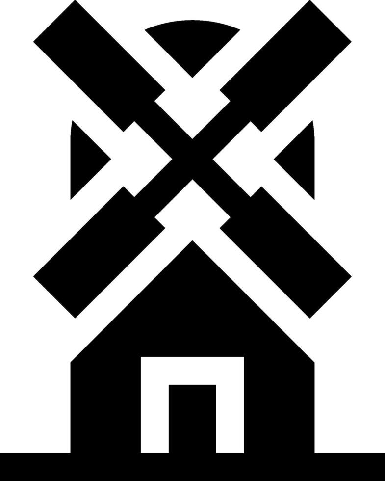 A black and white logo of a windmill vector