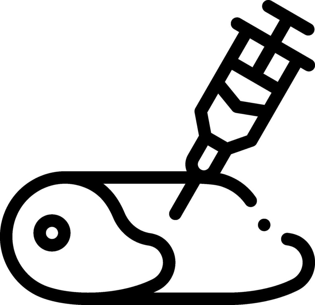 A syringe and a needle in the middle of a piece of meat vector