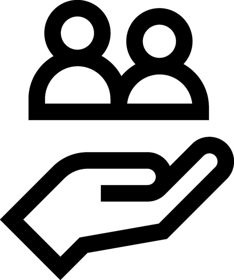 A black and white icon of a hand holding a person vector