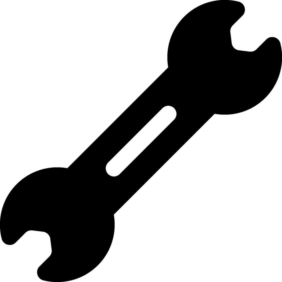 A black and white icon of a wrench vector