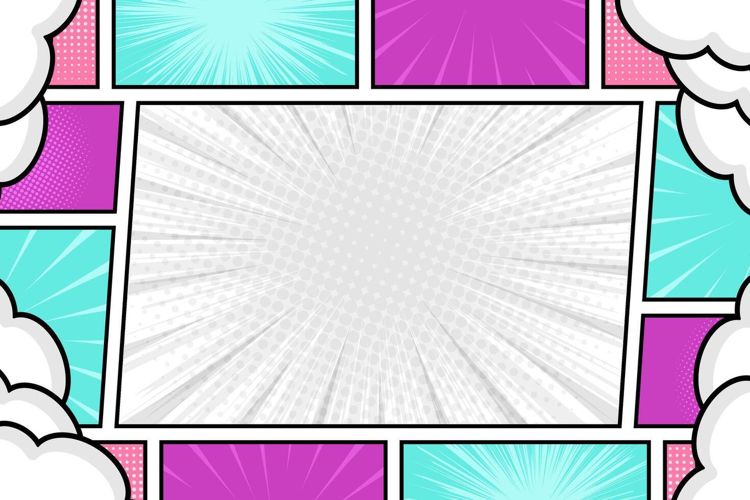 Blank colorful comic cartoon frame background with cloud vector