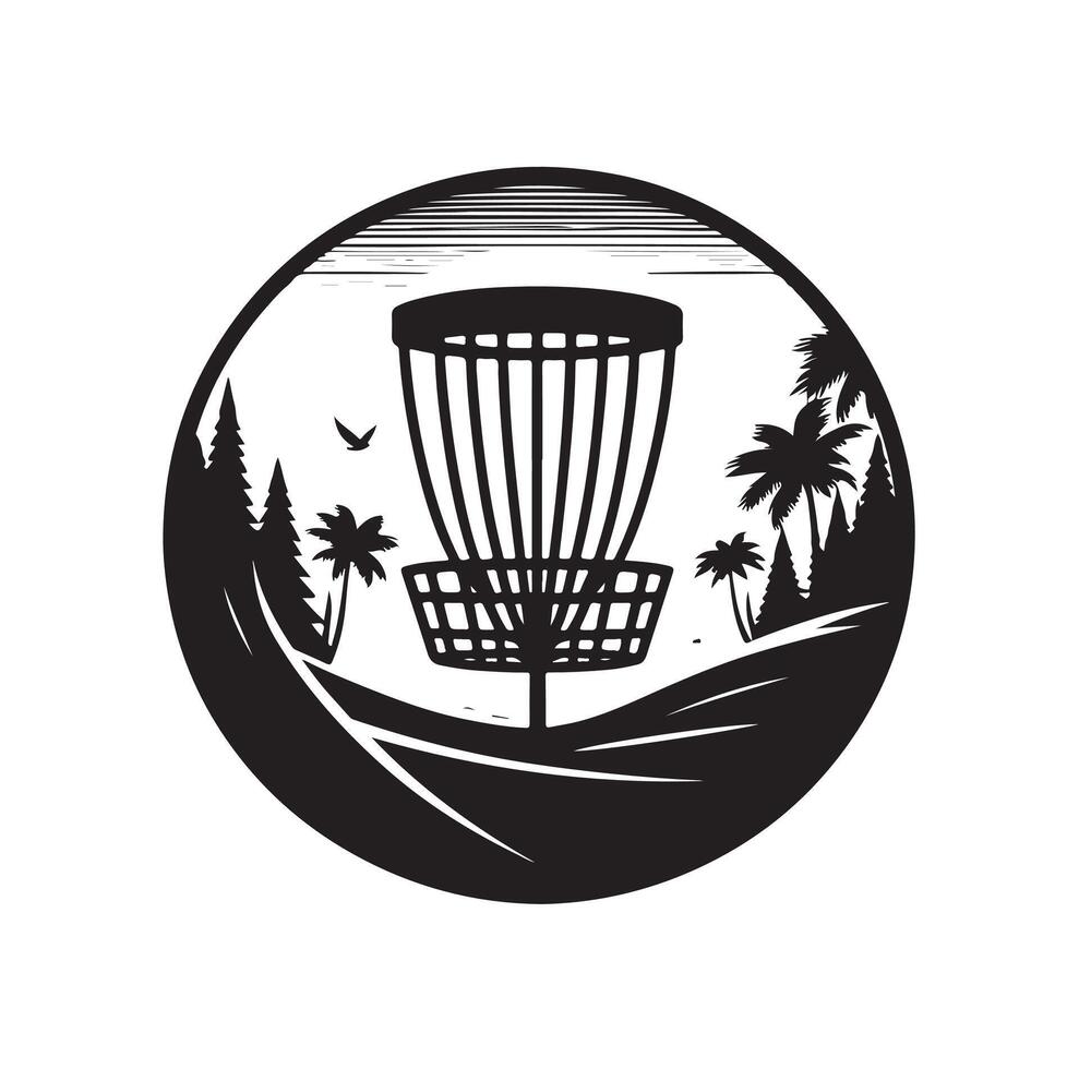 Disc golf basket in the woods, illustration vector