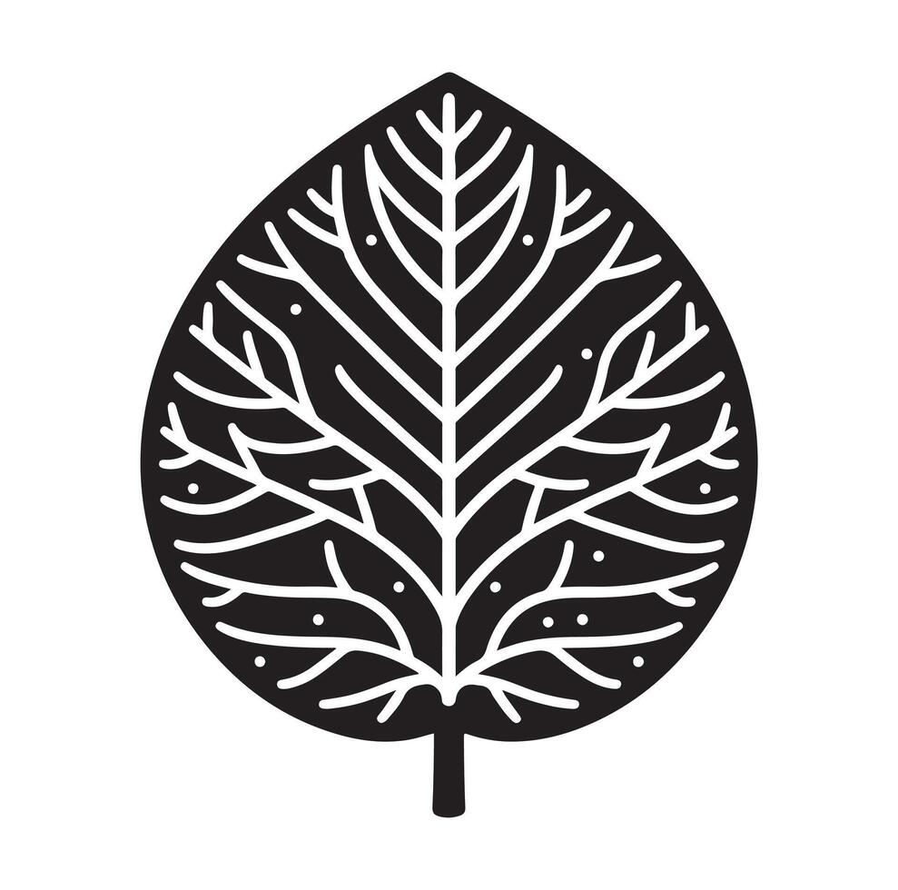 A black and white illustration of a leaf vector
