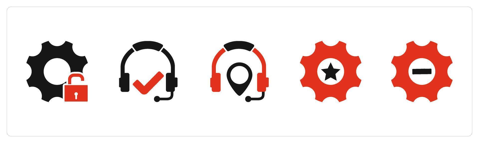 A set of 5 Contact icons as setting protection, headset, headphone location vector