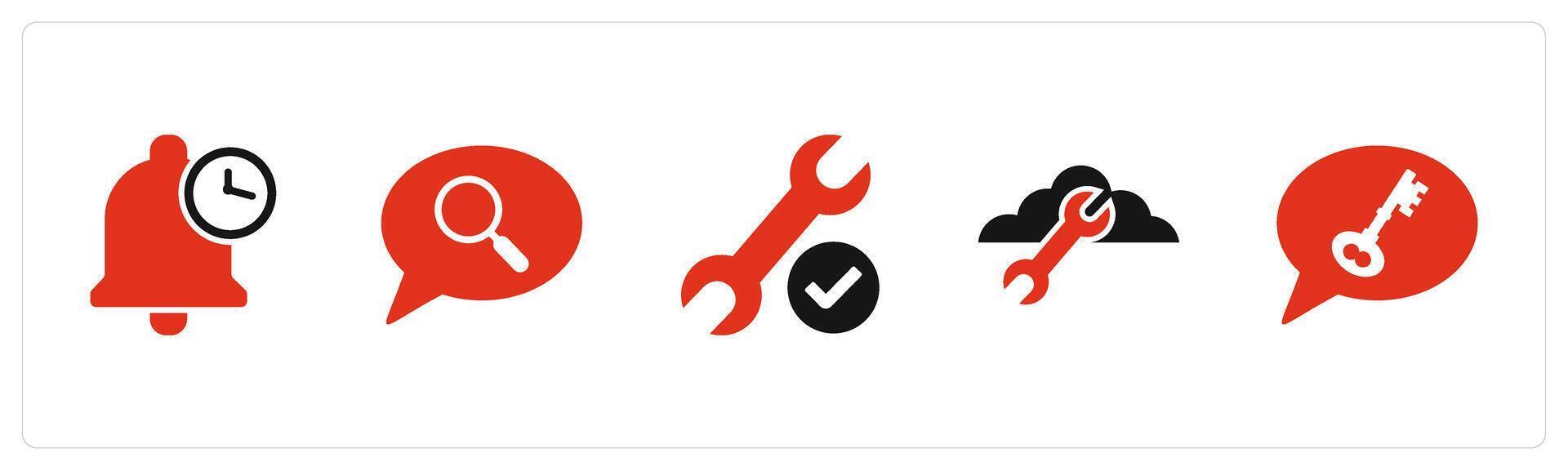 A set of 5 Contact icons as time notification, search message, repair vector