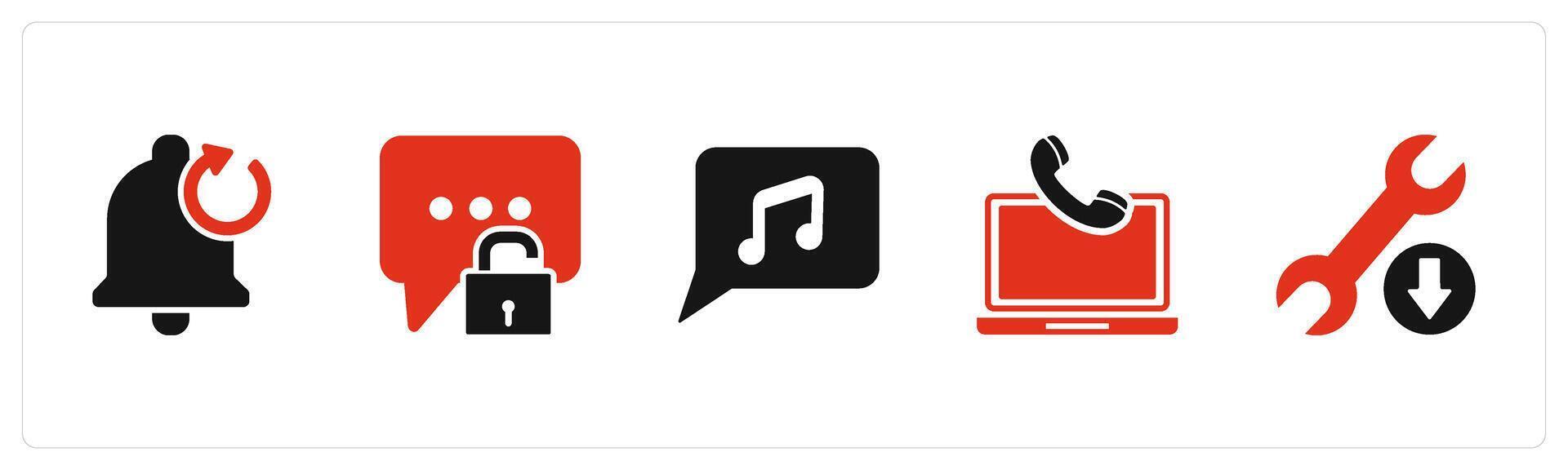 A set of 5 Contact icons as refresh notification, message protection, music message vector